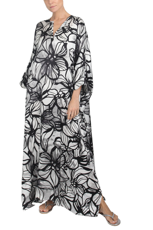 Hibiscus Printed Over Sized Silk Boubou Caftan